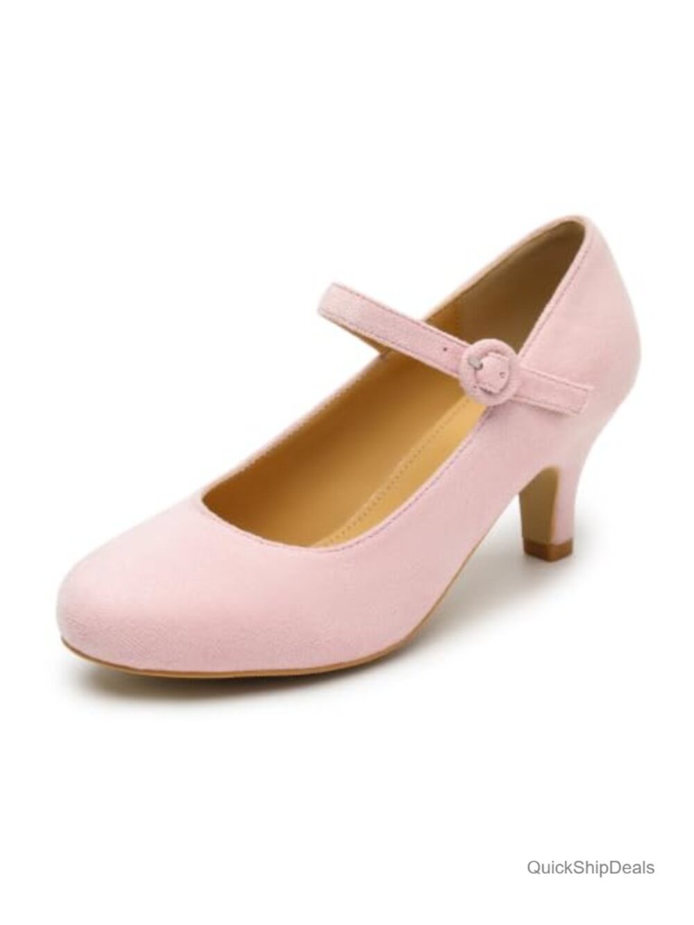 Women's Kitten Heel Mary Jane Pumps Suede Round Toe Ankle Strap Office Shoes
